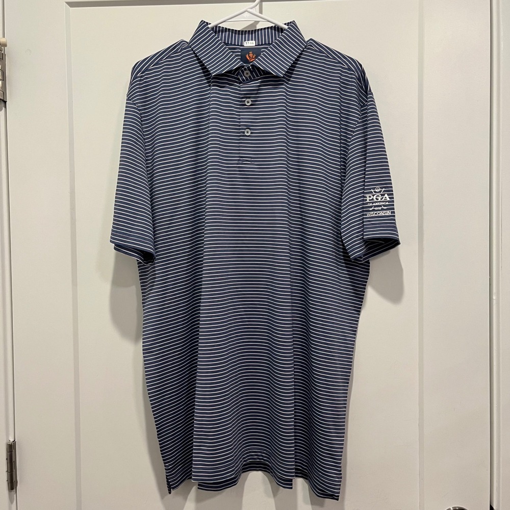 Donald Ross Sport Mens XL Blue Striped PGA Wisconsin Golf Polo Shirt